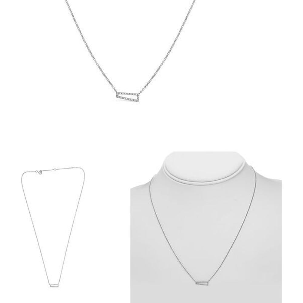 Roman & Jules - 14K White Gold Bar Necklace with Pave Set Round Diamonds - 0.07 Carat Total Diamond Weight