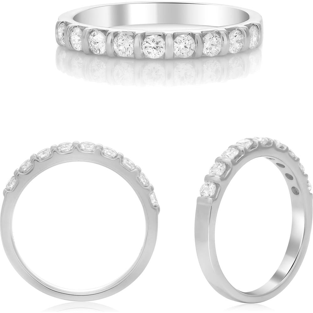 Roman & Jules - 14K White Gold Bar Set Diamond Band with Round Diamonds - 0.41 Carat Total Diamond Weight