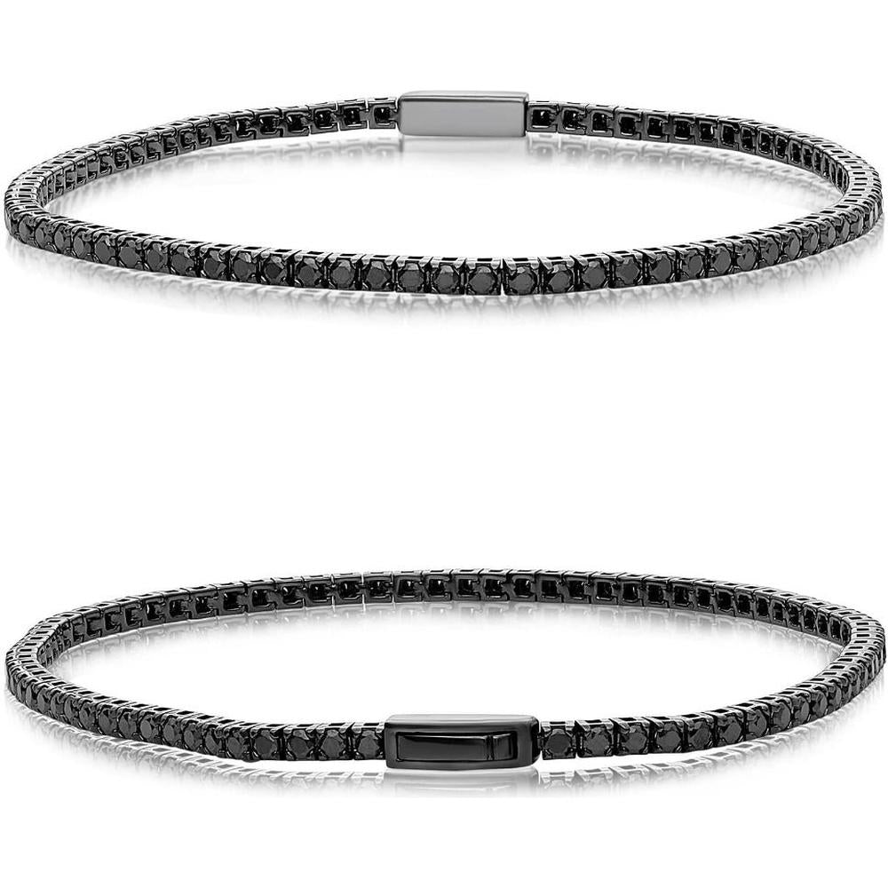 Roman & Jules - 14K White Gold Black Diamond Prong Set Tennis Bracelet - 2.50 Carat Total Black Diamond Weight