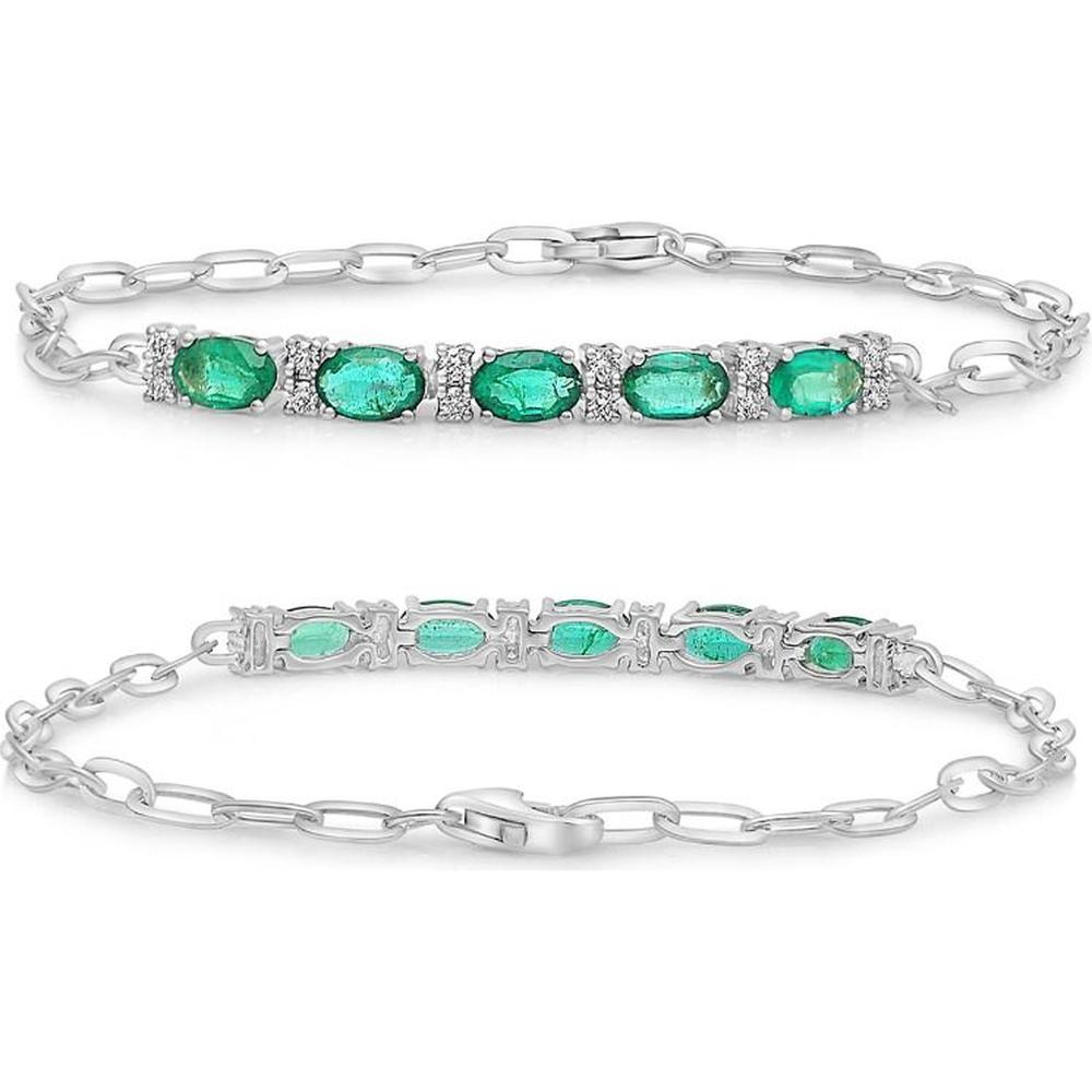 Roman & Jules - 14K White Gold Bracelet with Oval Emeralds and Round Diamonds - 1.15 Carat Total Emerald Weight
