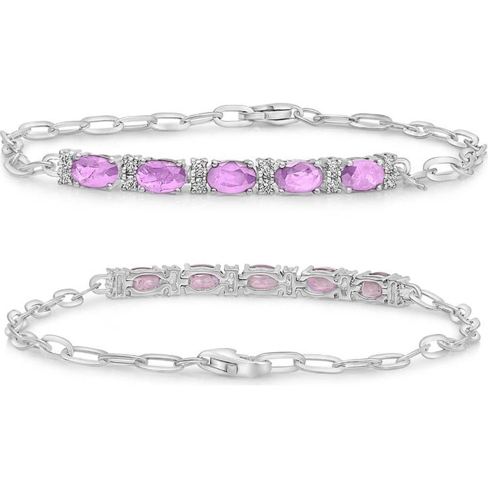 Roman & Jules - 14K White Gold Bracelet with Pink Sapphire and Round Diamond Accents - 1.50 Carat Total Sapphire Weight