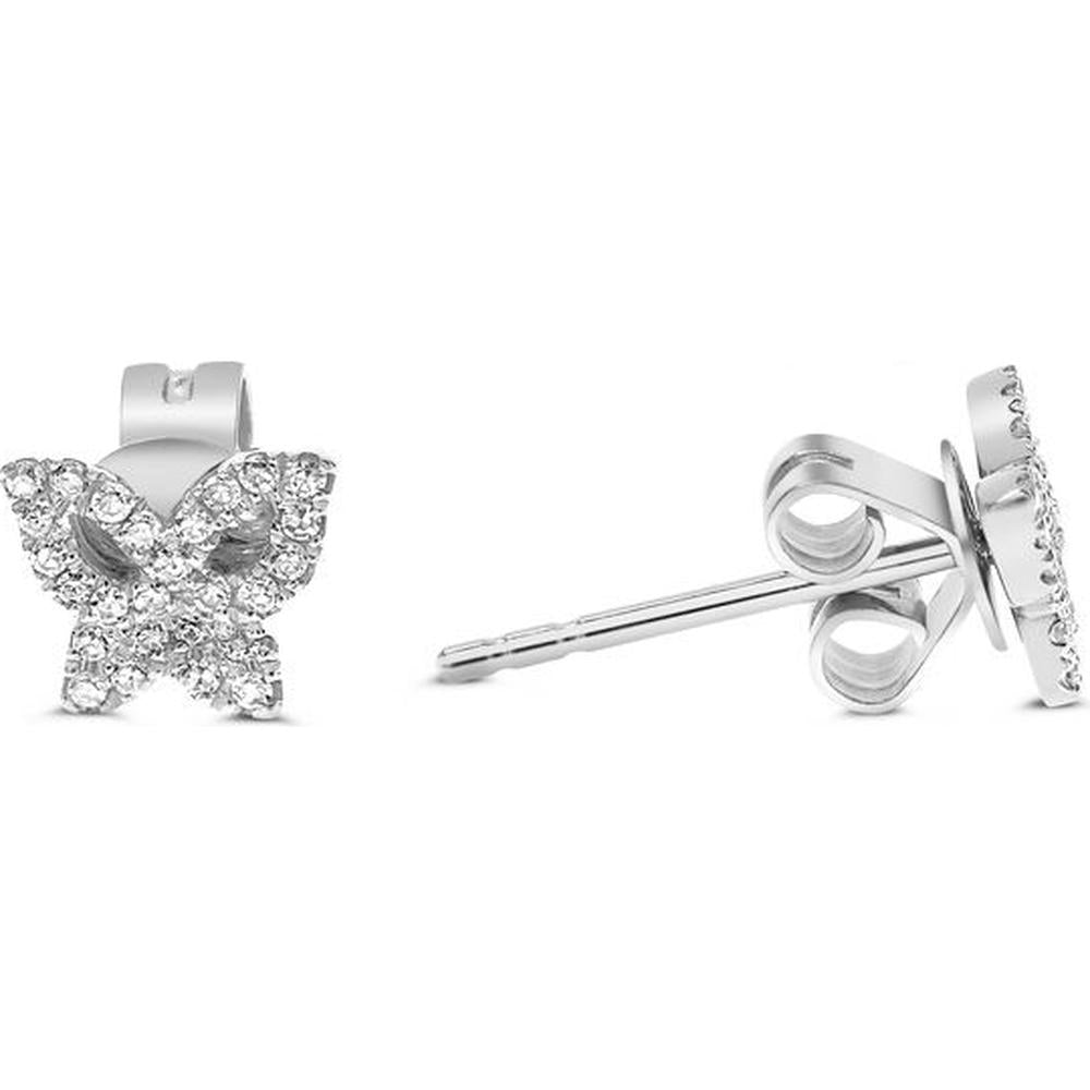 Roman & Jules - 14K White Gold Butterfly Diamond Stud Earrings with 0.12 Carat Total Round Diamonds