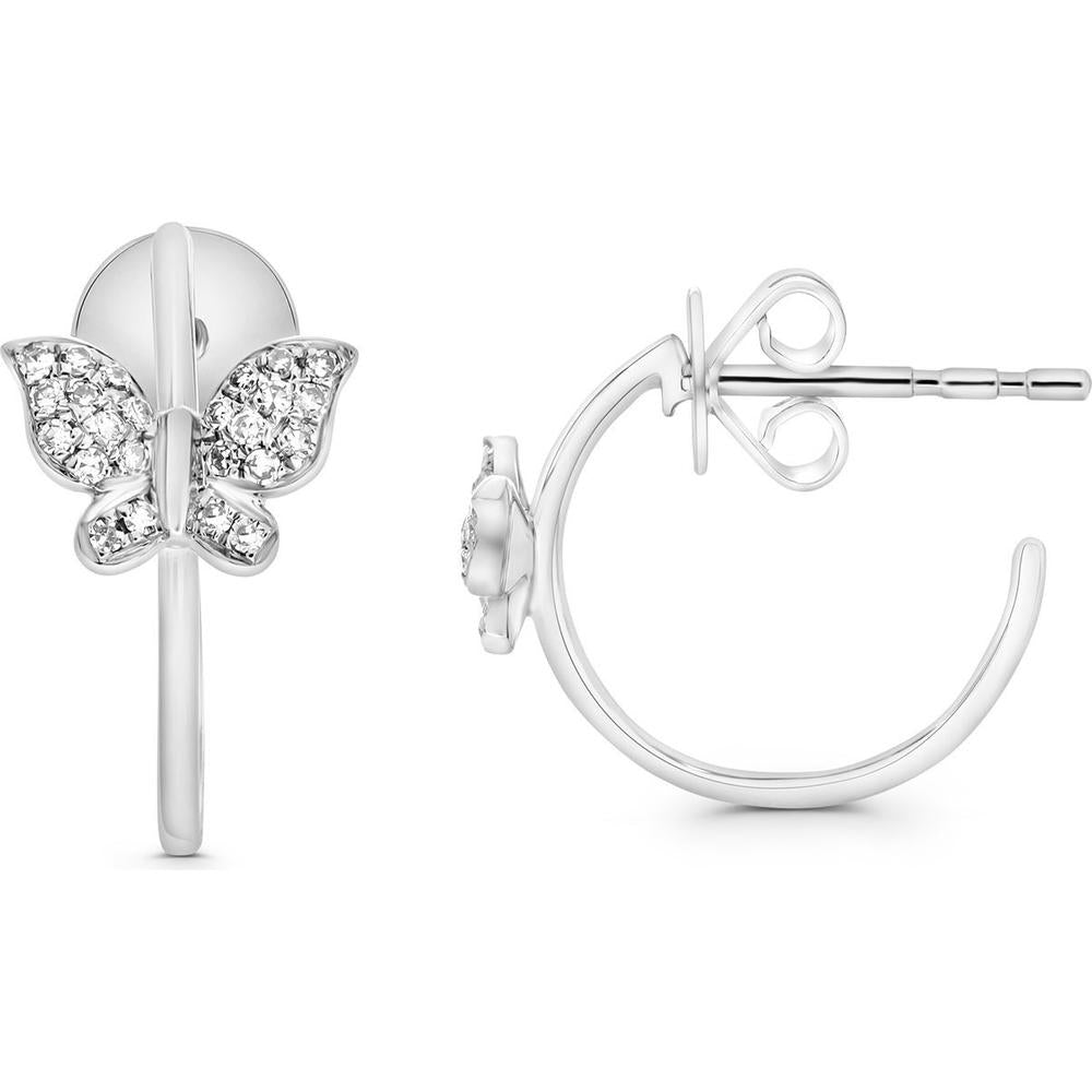 Roman & Jules - 14K White Gold Butterfly Hoop Earrings with Round Diamonds - 0.09 Carat Total Diamond Weight