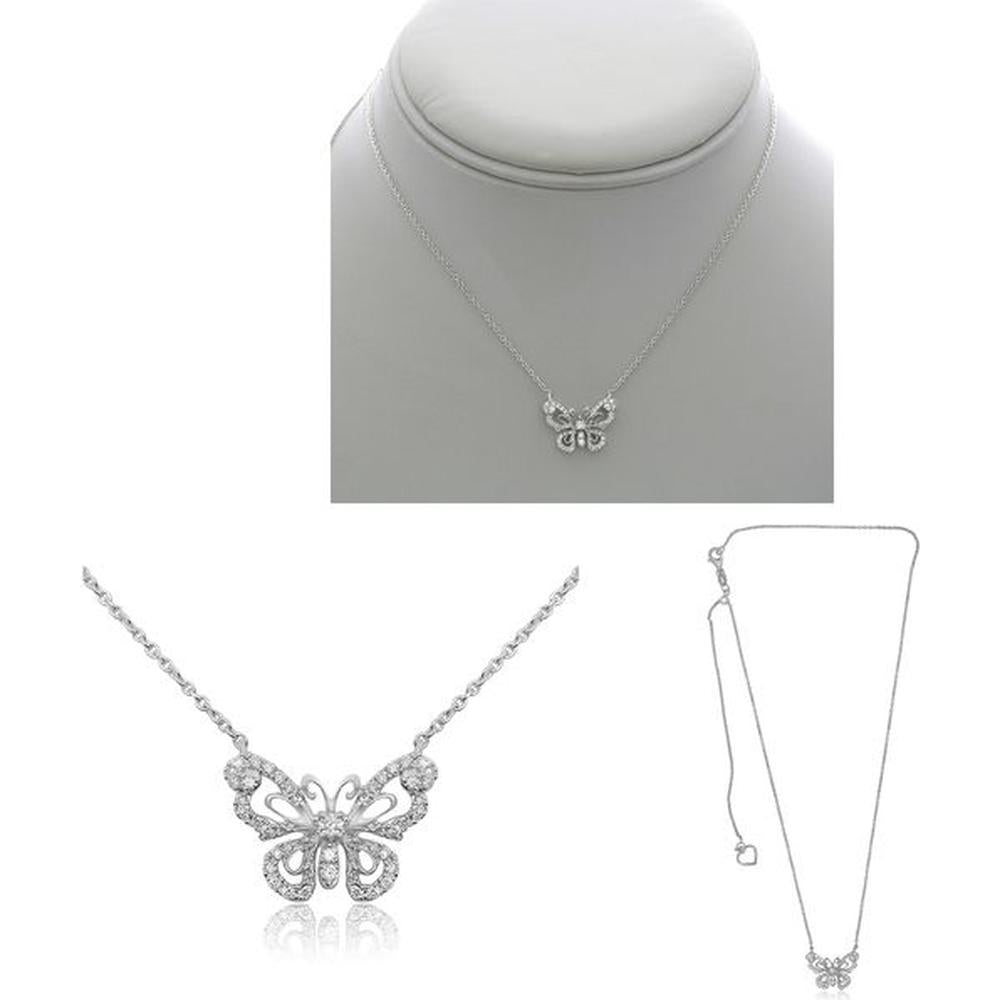 Roman & Jules - 14K White Gold Butterfly Necklace with 0.22 Carat Round Diamonds