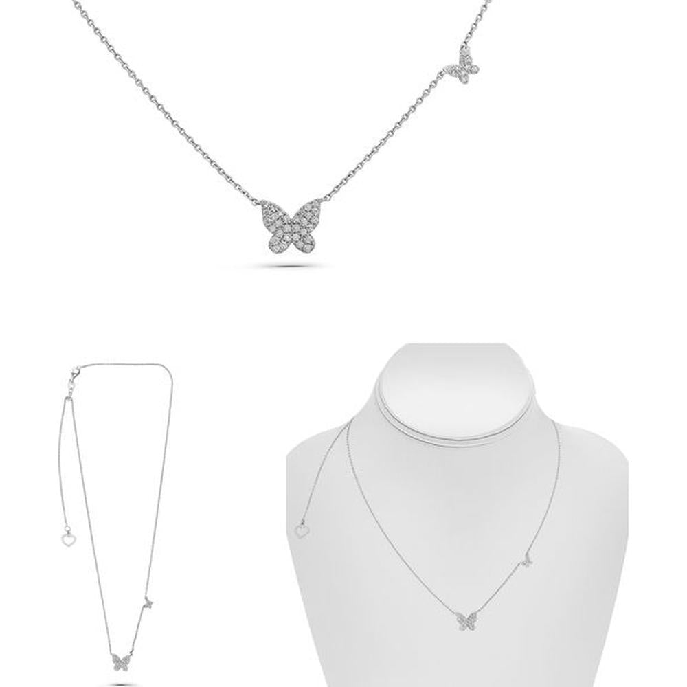 Roman & Jules - 14K White Gold Butterfly Pendant Necklace with 0.25 Carat Round Diamonds