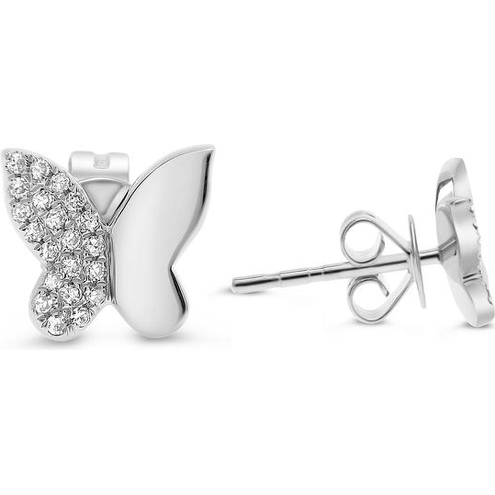 Roman & Jules - 14K White Gold Butterfly Stud Earrings with Round Diamonds - 0.10 Carat Total Diamond Weight