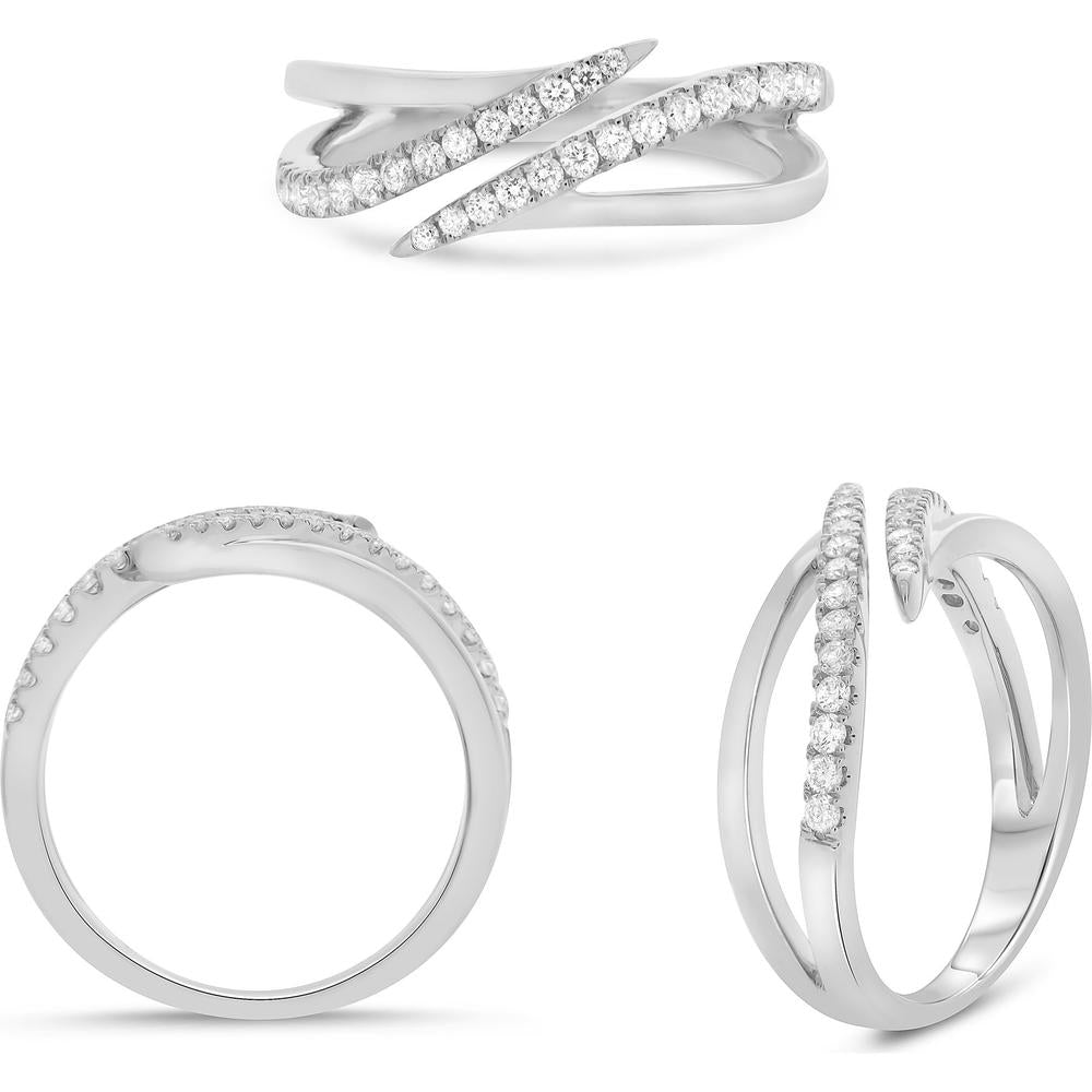 Roman & Jules - 14K White Gold Bypass Band with Micropavé Set Round Diamonds - 0.28 Carat Total Diamond Weight