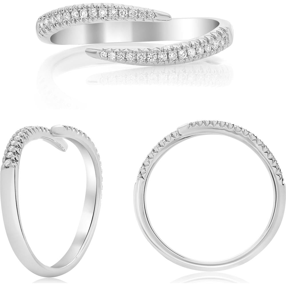 Roman & Jules - 14K White Gold Bypass Band with Round Cut Diamonds - 0.12 Carat Total Diamond Weight