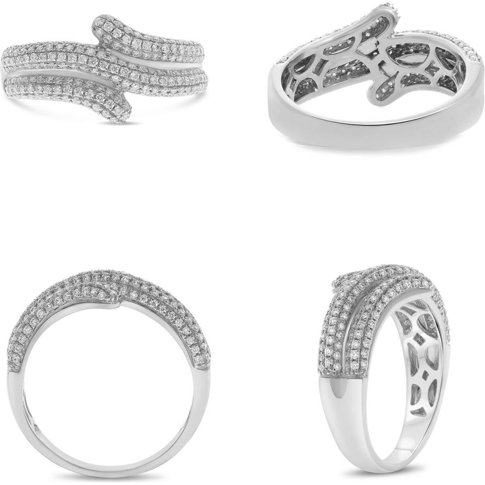Roman & Jules - 14K White Gold Bypass Ring with Round Cut White Diamonds - 0.56 Carat Total Diamond Weight