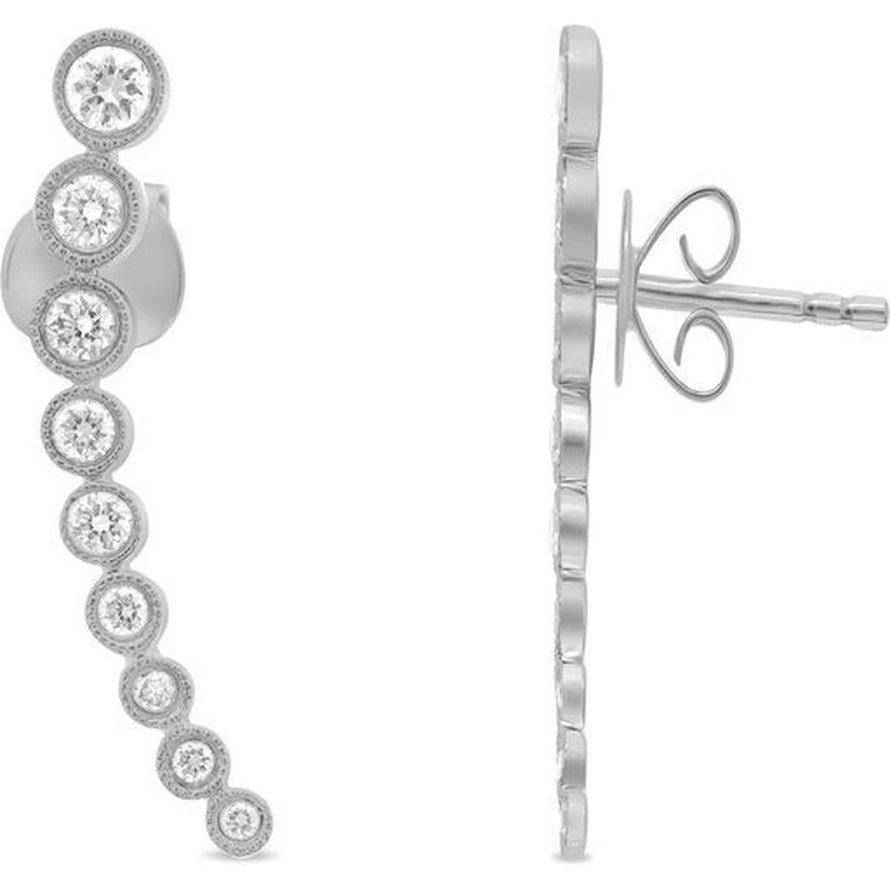 Roman & Jules - 14K White Gold Cascading Diamond Climber Earrings with Bezel Set Round Diamonds - 0.34 Carat Total Diamond Weight