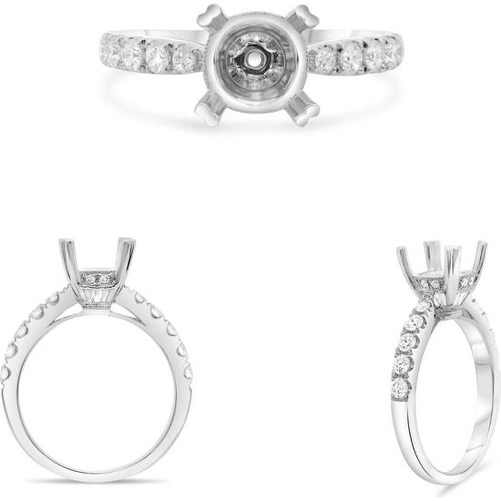 Roman & Jules - 14K White Gold Cathedral Engagement Ring with Round and Baguette Diamonds - 0.55 Carat Total Diamond Weight