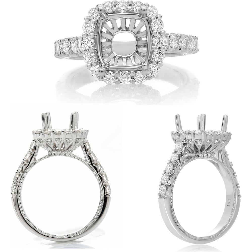 Roman & Jules - 14K White Gold Cathedral Engagement Setting with Round Diamonds - 0.97 Carat Total Diamond Weight