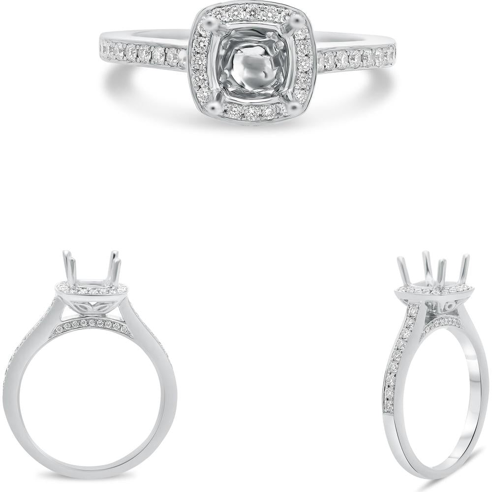 Roman & Jules - 14K White Gold Cathedral Halo Engagement Ring Setting with 0.33 Carat Pavé Round Diamonds