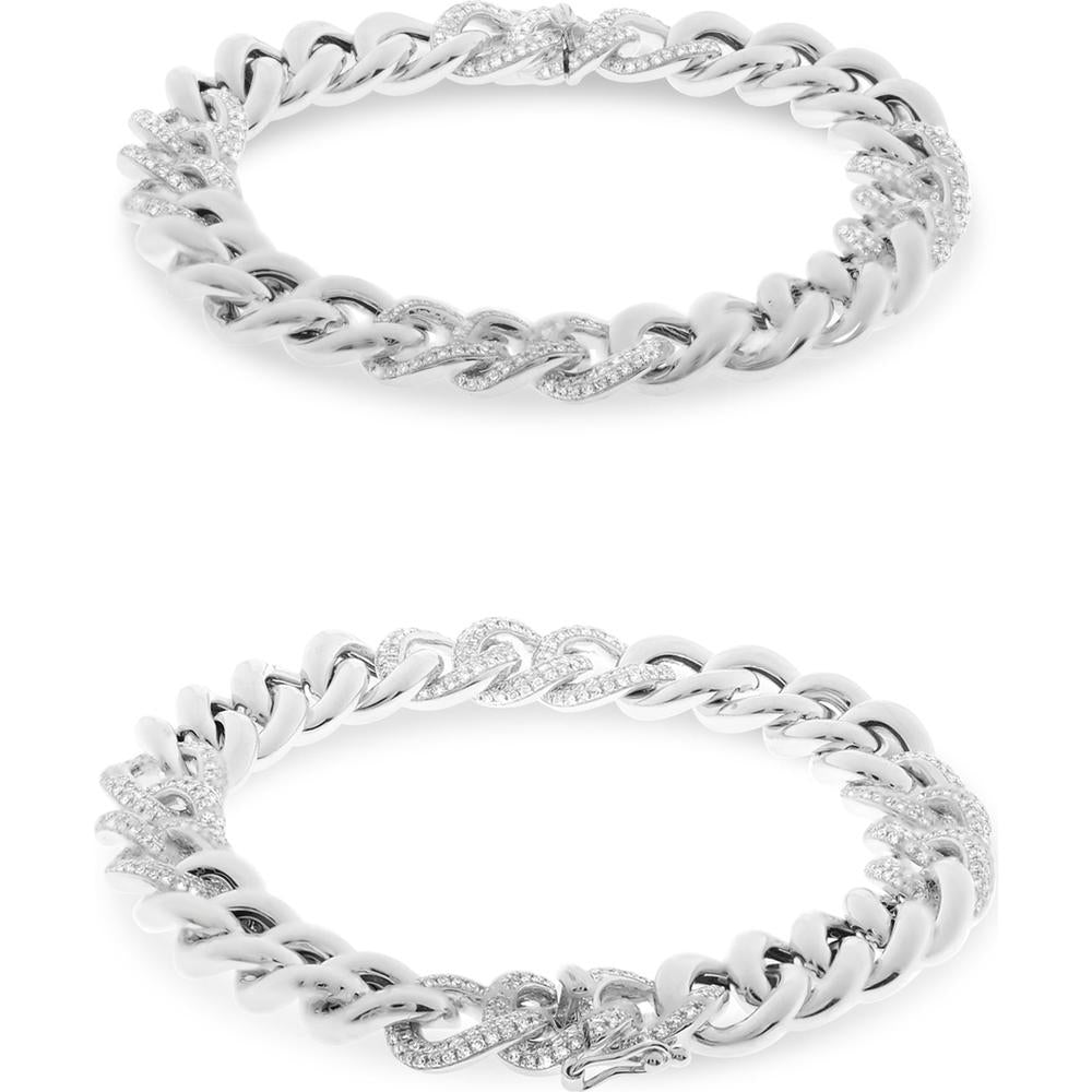 Roman & Jules - 14K White Gold Chain Link Bracelet with Round Diamonds - 1.58 Carat Total Diamond Weight