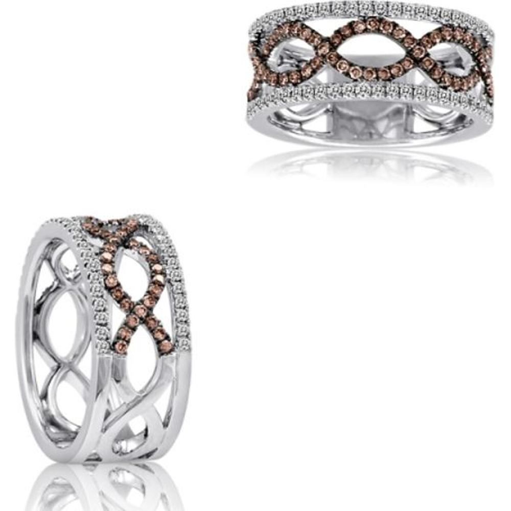Roman & Jules - 14K White Gold Champagne and Round Diamond Ring - 0.51 Carat Total Diamond Weight