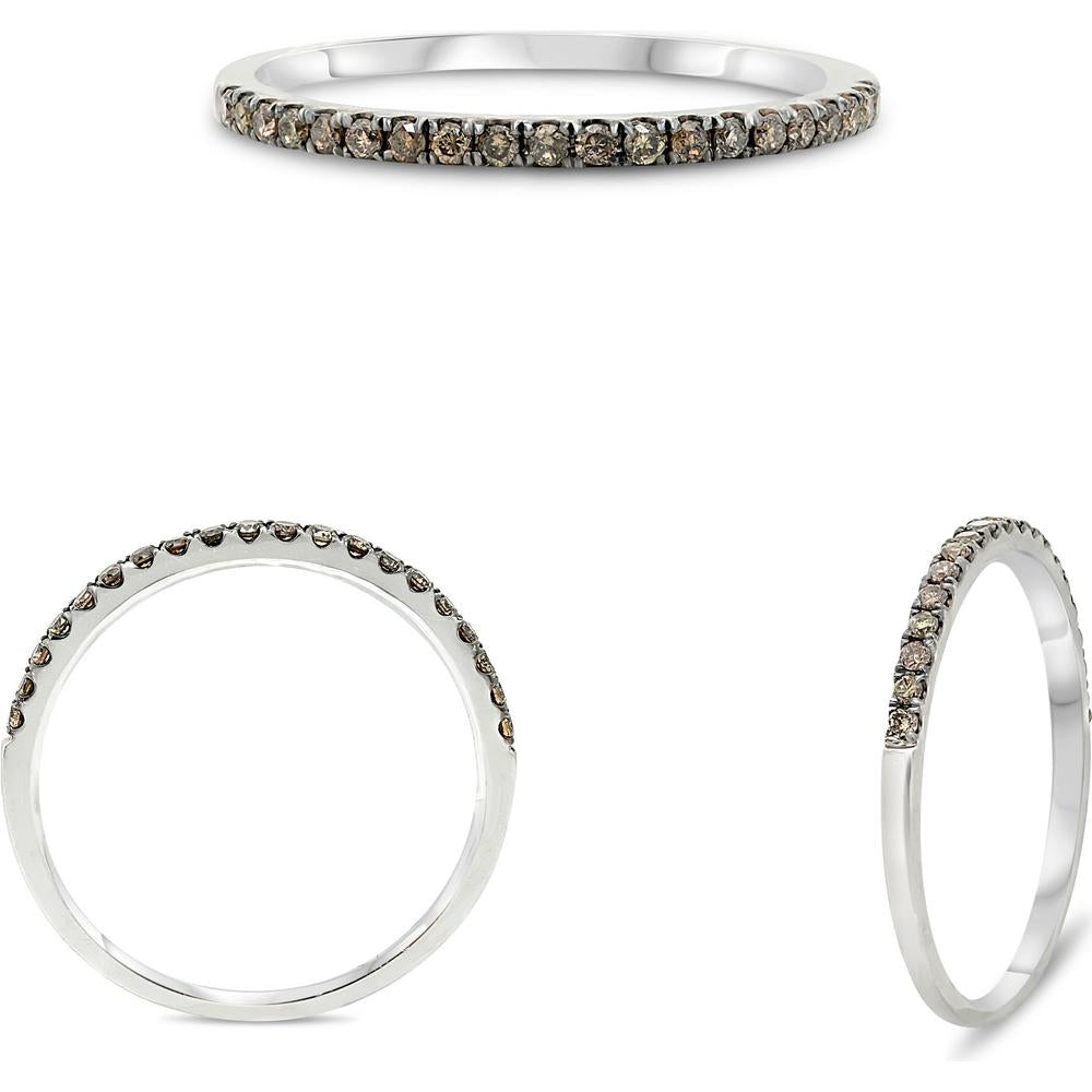 Roman & Jules - 14K White Gold Champagne Diamond Band Ring with Micropavé Setting - 0.15 Carat Total Diamond Weight