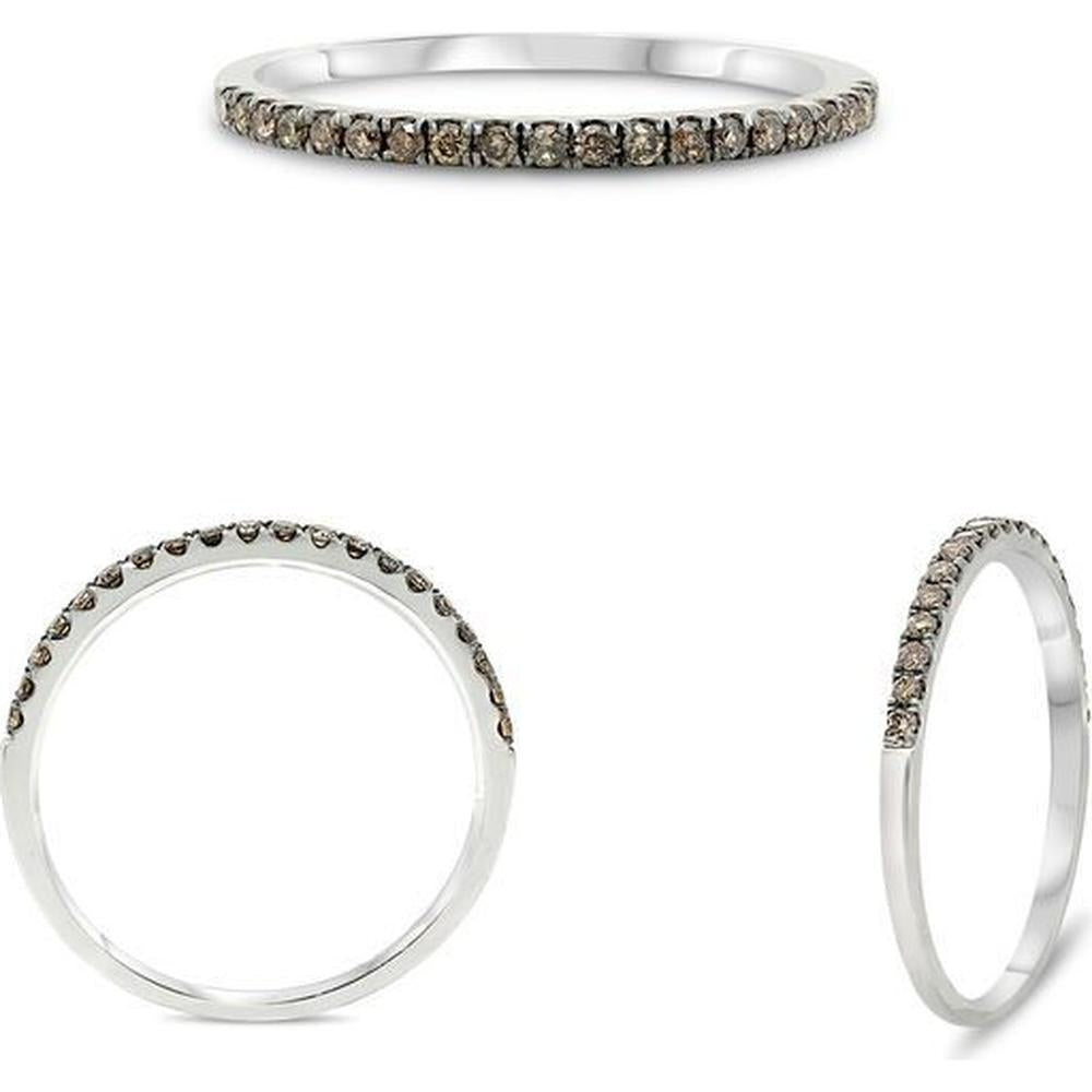 Roman & Jules - 14K White Gold Champagne Diamond Twisted Band Ring with Micropavé Setting - 0.15 Carat Total Diamond Weight