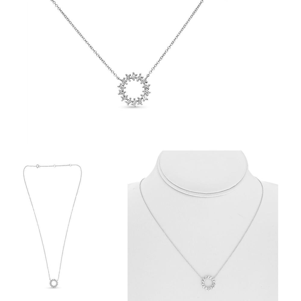 Roman & Jules - 14K White Gold Circle Necklace with 0.35 Carat Baguette Diamonds