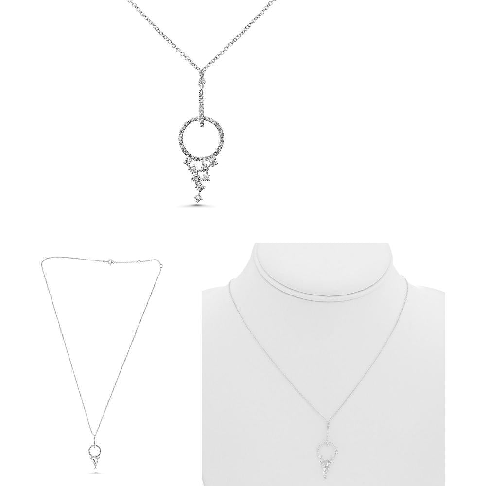 Roman & Jules - 14K White Gold Circle Pendant Necklace with Round Diamonds - 0.29 Carat Total Diamond Weight