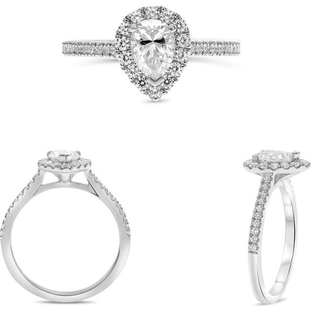 Roman & Jules - 14K White Gold Classic Halo Engagement Ring with Round Diamond - 0.38 Carat Total Diamond Weight