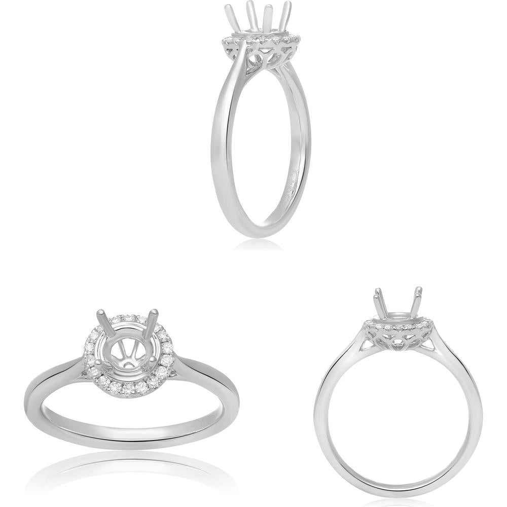 Roman & Jules - 14K White Gold Classic Halo Engagement Ring with Round Diamond Accent - 0.14 Carat Total Diamond Weight