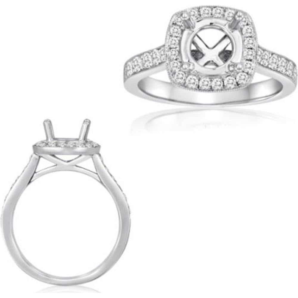 Roman & Jules - 14K White Gold Classic Halo Engagement Ring with Round Diamond Center - 0.49 Carat Total Diamond Weight