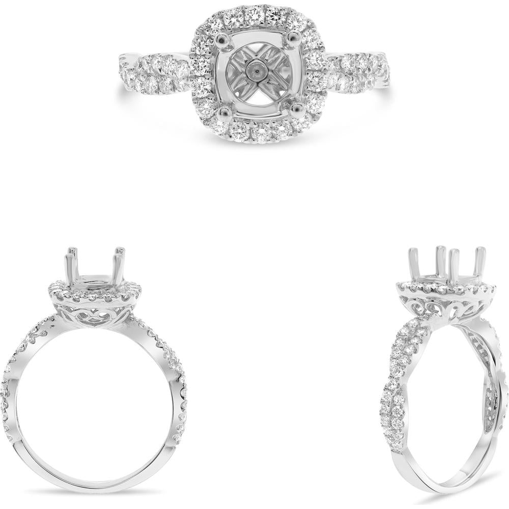 Roman & Jules - 14K White Gold Classic Halo Engagement Ring with Round Diamonds - 0.58 Carat Total Diamond Weight