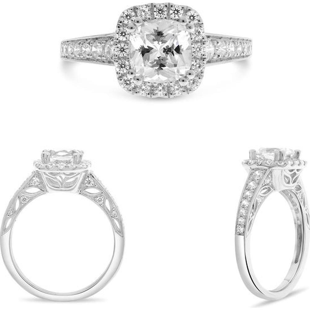 Roman & Jules - 14K White Gold Classic Halo Engagement Ring with Round Diamonds - 0.60 Carat Total Diamond Weight