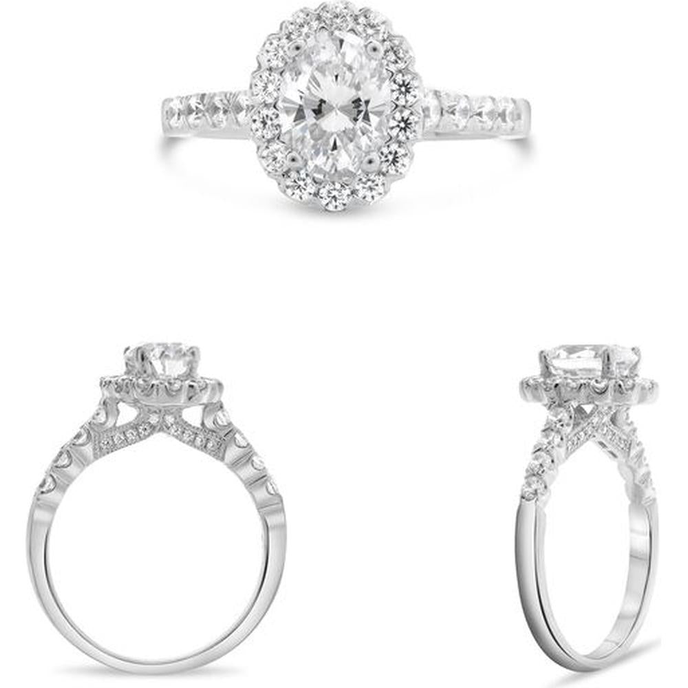 Roman & Jules - 14K White Gold Classic Halo Engagement Ring with Round Diamonds - 0.62 Carat Total Diamond Weight