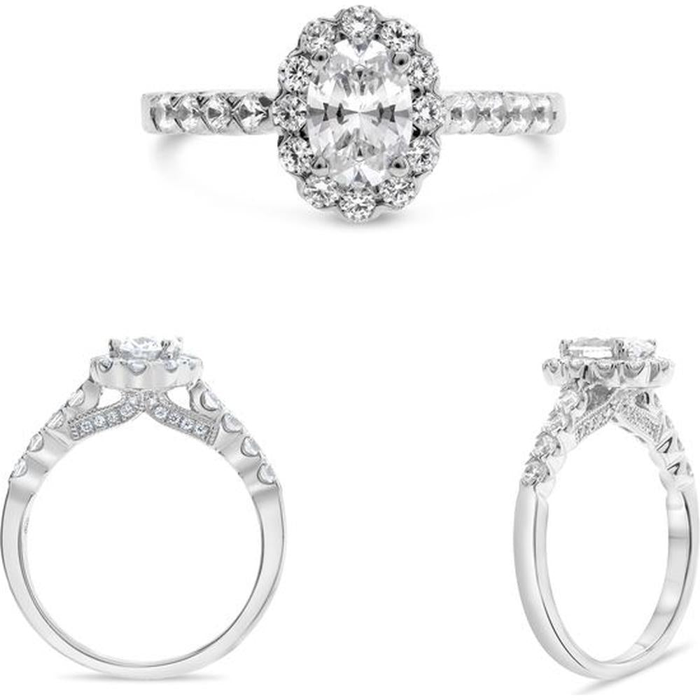 Roman & Jules - 14K White Gold Classic Halo Engagement Ring with Round Diamonds - 0.65 Carat Total Diamond Weight