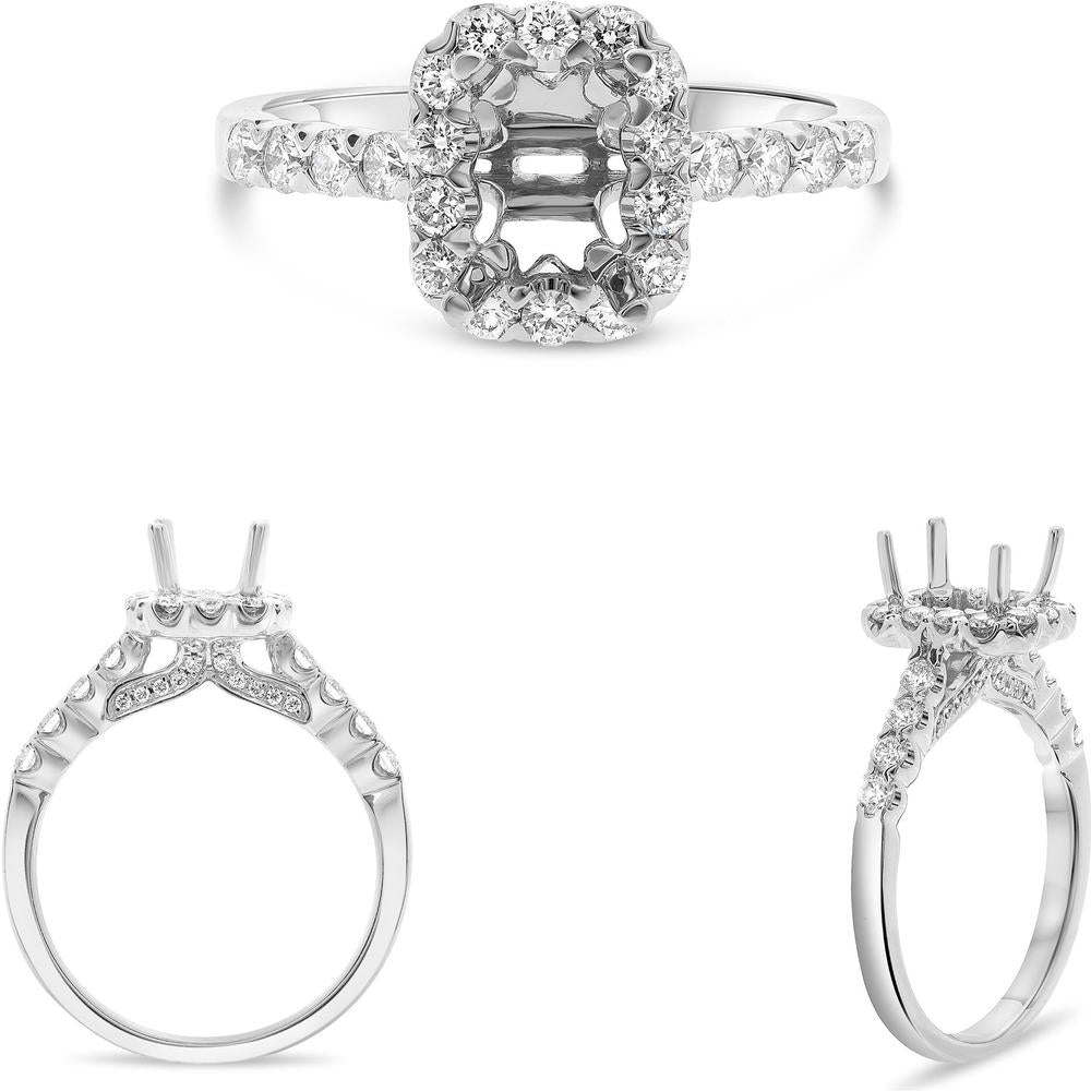 Roman & Jules - 14K White Gold Classic Halo Engagement Ring with Round Diamonds - 0.67 Carat Total Diamond Weight
