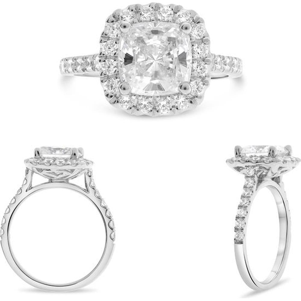 Roman & Jules - 14K White Gold Classic Halo Engagement Ring with Round Diamonds - 0.67 Carat Total Diamond Weight
