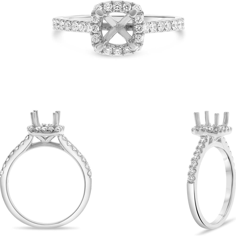 Roman & Jules - 14K White Gold Classic Halo Engagement Setting with Round Diamonds - 0.50 Carat Total Diamond Weight