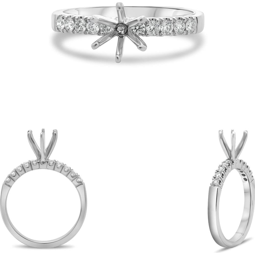 Roman & Jules - 14K White Gold Classic Six-Prong Pave Engagement Ring with Round Diamonds - 0.27 Carat Total Diamond Weight
