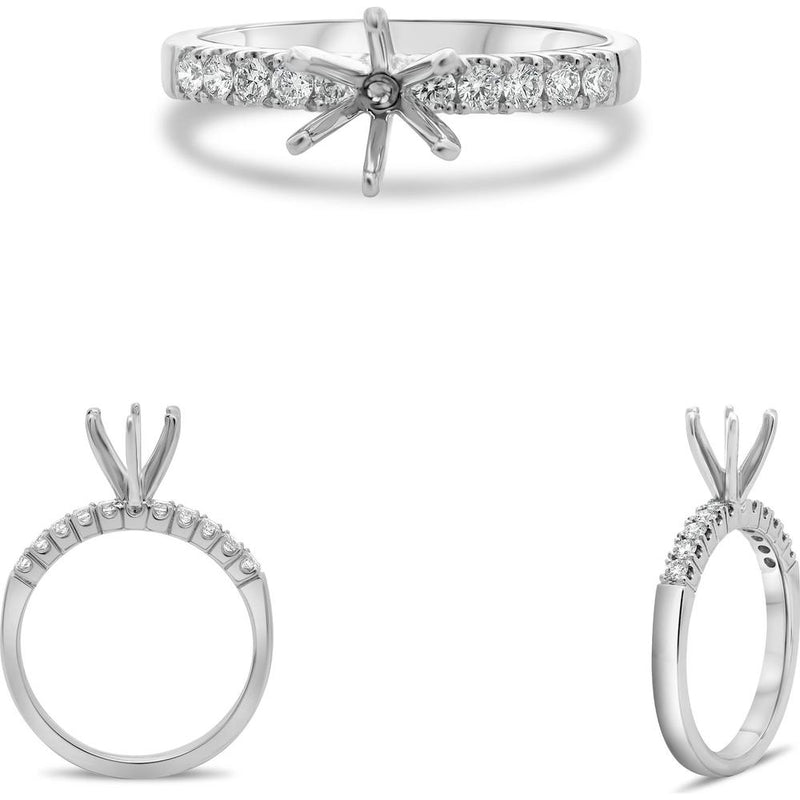 Roman & Jules - 14K White Gold Classic Six-Prong Pave Engagement Ring with Round Diamonds - 0.27 Carat Total Diamond Weight