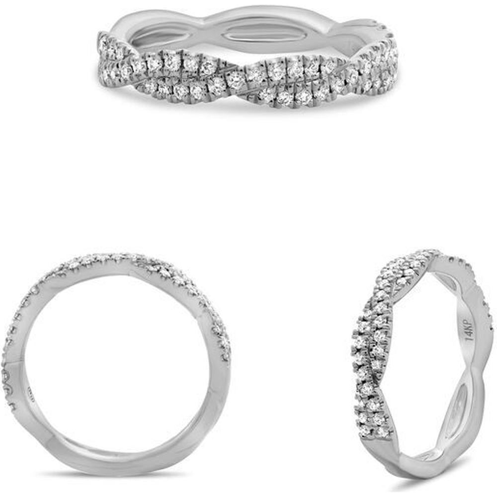 Roman & Jules - 14K White Gold Criss Cross Diamond Band with Micropavé Round Diamonds - 0.25 Carat Total Diamond Weight
