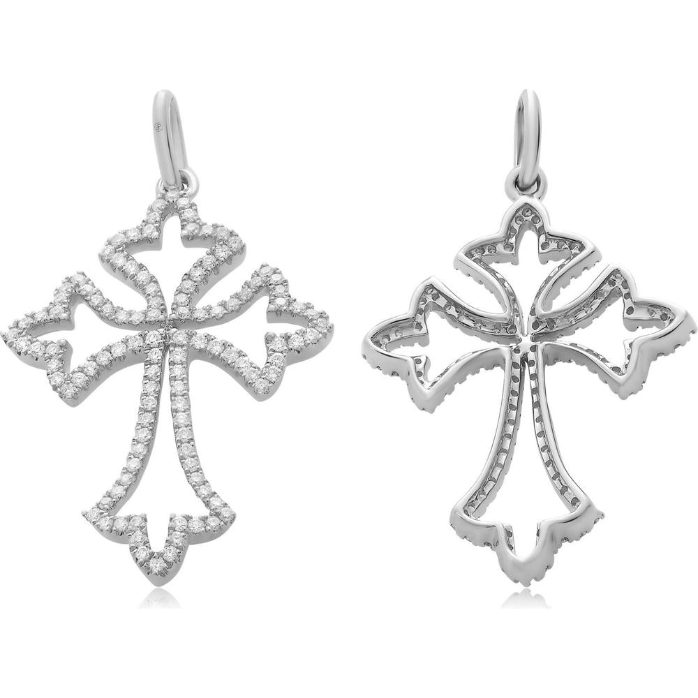 Roman & Jules - 14K White Gold Cross Pendant with 0.30 Carat Total Round Diamonds