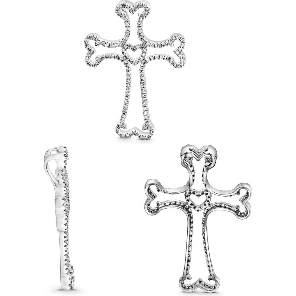 Roman & Jules - 14K White Gold Cross Pendant with Heart-Shaped Diamond Accent - 0.41 Carat Total Diamond Weight