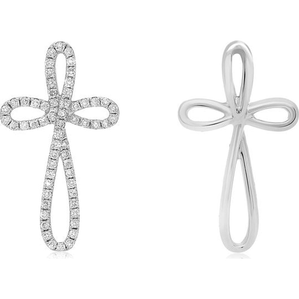 Roman & Jules - 14K White Gold Cross Pendant with Micropavé Set Round Diamonds - 0.29 Carat Total Diamond Weight