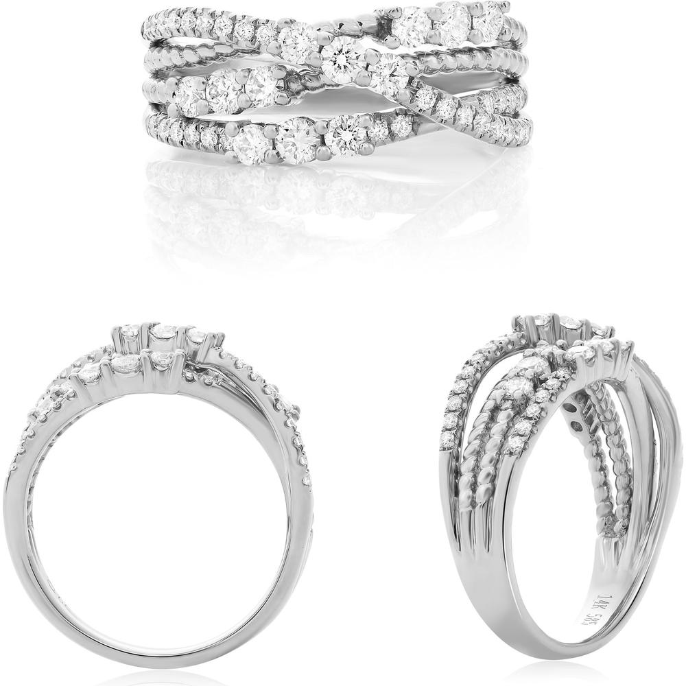 Roman & Jules - 14K White Gold Crossover Ring with Round and Pave Set Diamonds - 0.69 Carat Total Diamond Weight