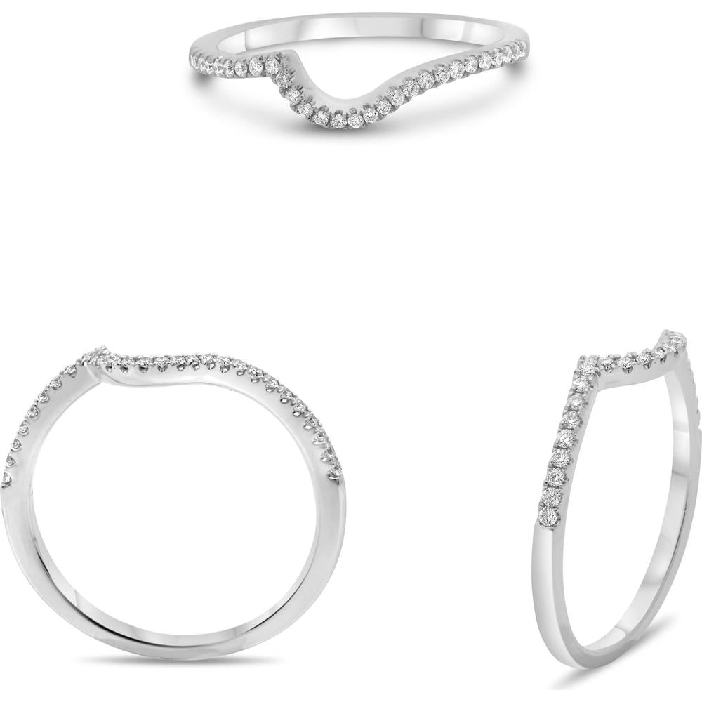Roman & Jules - 14K White Gold Curved Half Pave Diamond Band with Round Cut Diamonds - 0.14 Carat Total Diamond Weight