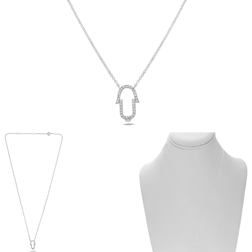 Roman & Jules - 14K White Gold Curved Necklace with 0.15 Carat Round Diamonds in Micropavé Setting