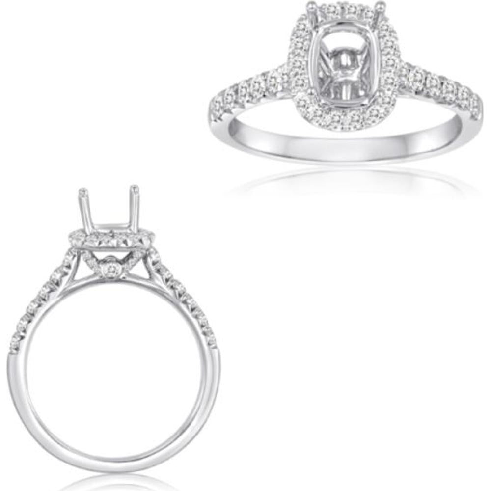 Roman & Jules - 14K White Gold Cushion Cut Diamond Halo Engagement Ring - 0.52 Carat Total Diamond Weight