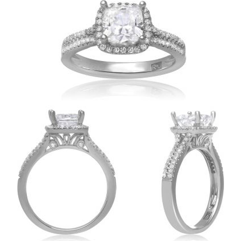 Roman & Jules - 14K White Gold Cushion Cut Diamond Halo Ring - 0.27 Carat Total Diamond Weight
