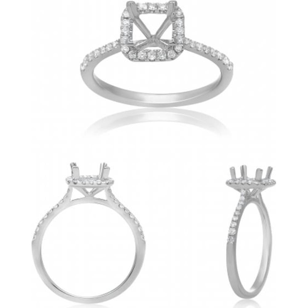 Roman & Jules - 14K White Gold Cushion Cut Diamond Halo Ring - 0.28 Carat Total Diamond Weight