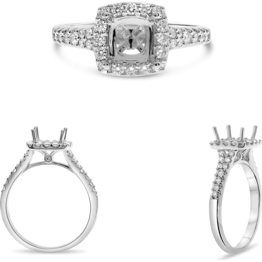 Roman & Jules - 14K White Gold Cushion Cut Diamond Halo Ring - 1.5 Carat Total Diamond Weight