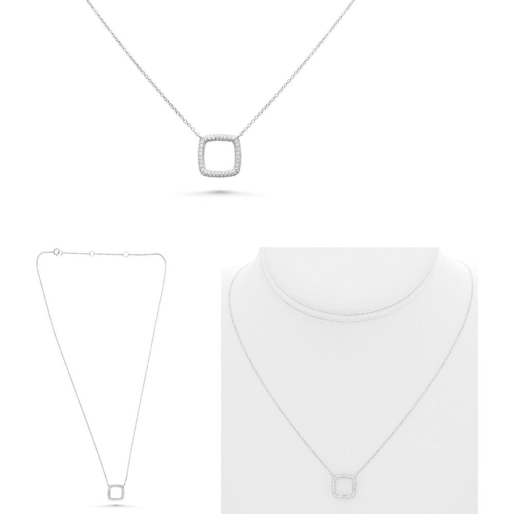 Roman & Jules - 14K White Gold Cushion Cut Diamond Necklace with Halo - 0.30 Carat Total Diamond Weight