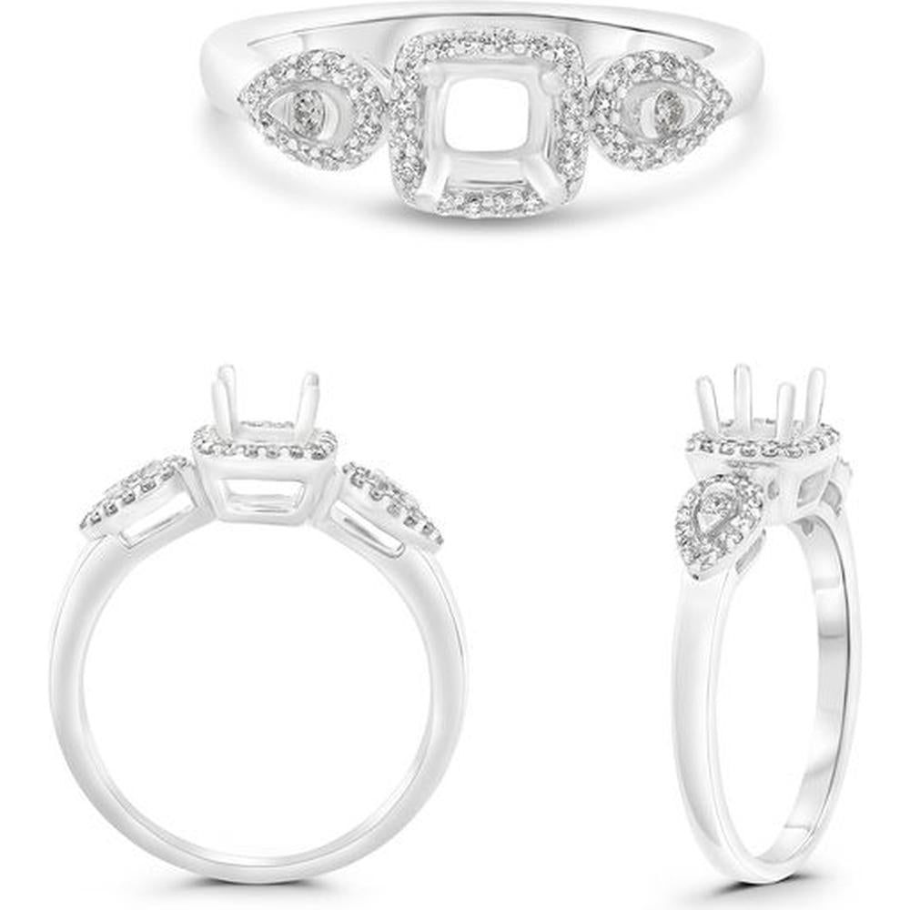 Roman & Jules - 14K White Gold Cushion Cut Diamond Ring with Diamond Halo - 0.23 Carat Total Diamond Weight