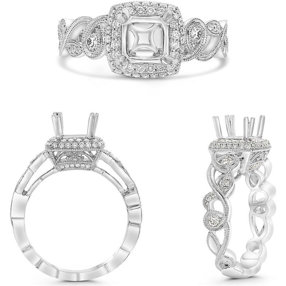 Roman & Jules - 14K White Gold Cushion Cut Diamond Ring with Double Halo - 0.49 Carat Total Diamond Weight