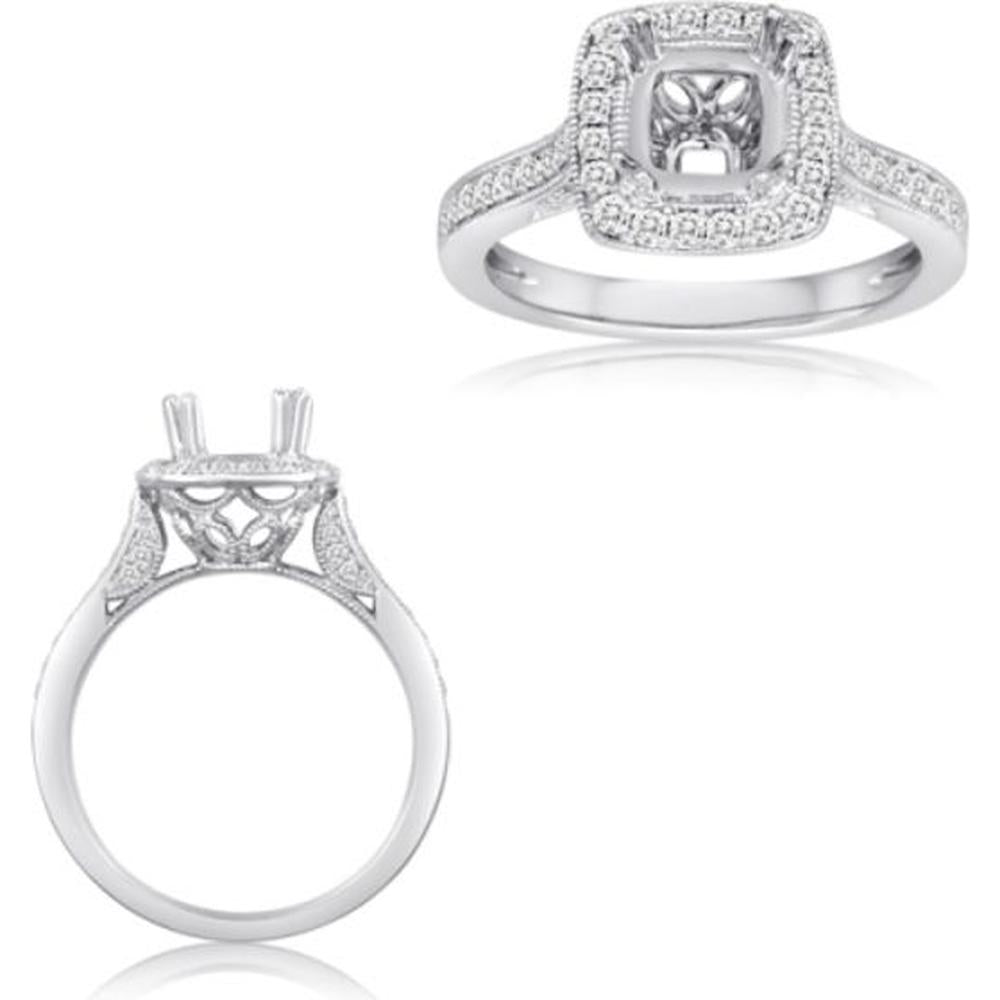 Roman & Jules - 14K White Gold Cushion Cut Halo Diamond Ring - 0.40 Carat Total Diamond Weight